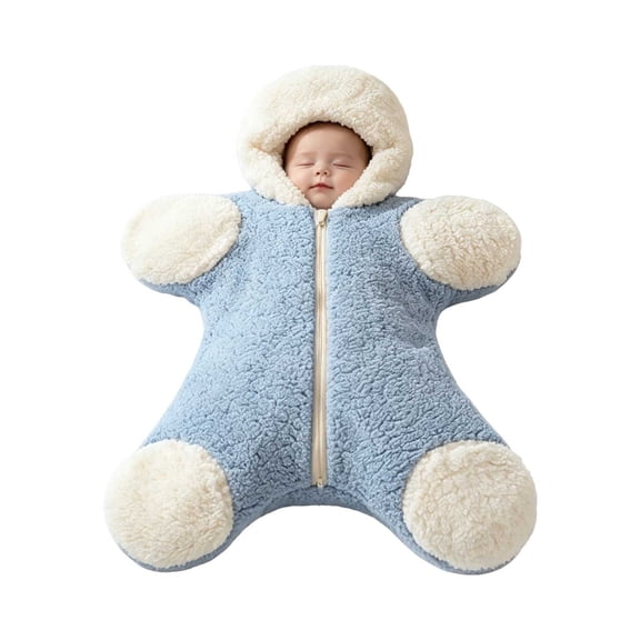 KAUOD Baby Starfish Full-Zip Onesie, Hooded Swaddle Sack with Hands & Feet Coverage, Cozy Plush Winter Wearable Blanket