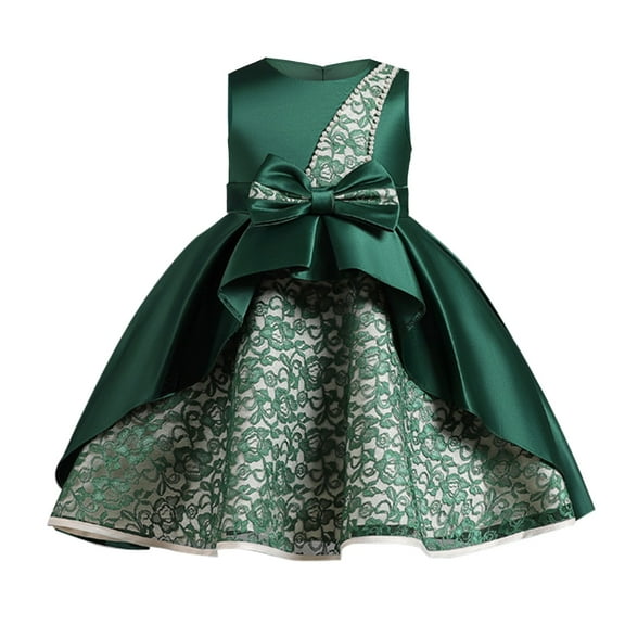 KAUOD Baby Toddler Girls Elegant A-Line Smocked Dress Sleeveless Formal Wedding Ruffles Pleated Dresses Pageant Skirts