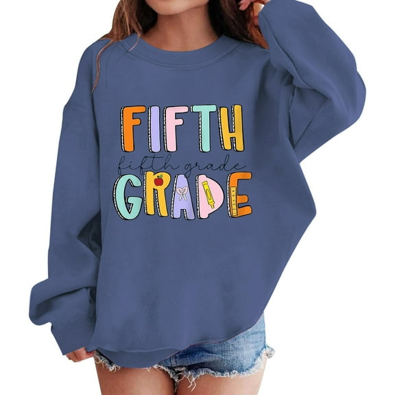 KAUOD Back to School Sweatshirt for Girl Fifth Grade Graphic Funny Colorful Letter Print Long Sleeve Pullover Tops for Kid