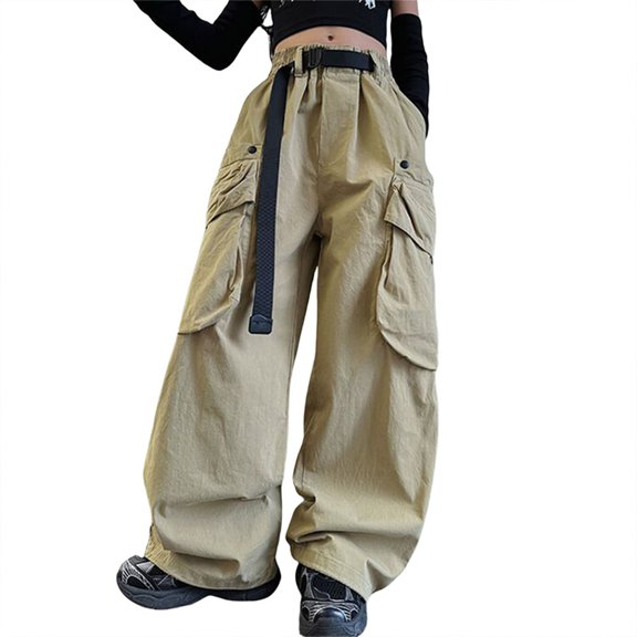KAUOD Baggy Cargo Pants for Teen Girls Parachute Pants Wide Leg Pants Kids Joggers Y2K Streetwear Elastic Waist Hiking Pants