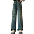 thumbnail image 1 of KAUOD Baggy Jeans for Girls Wide Leg Jeans Y2K Distressed Jeans Kids Elastic Waist Straight Leg Denim Pants Streetwear, 1 of 6