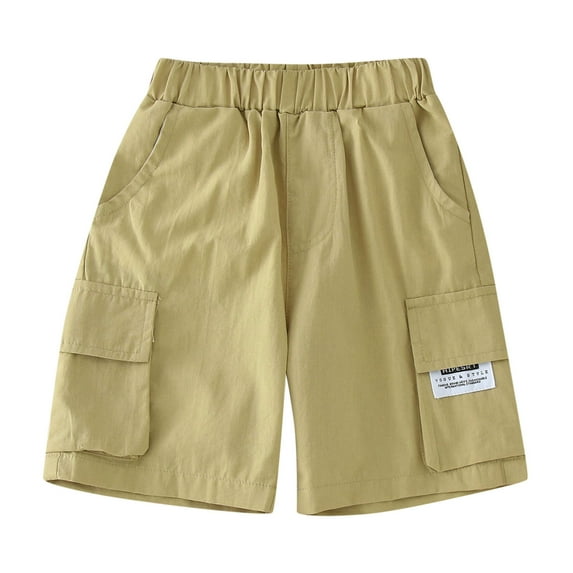 KAUOD Boy Casual Cargo Shorts Lightweight Multi Pockets Summer Elastic Waist Jogging Pants Kids Outdoor Sports Football Pants