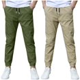 thumbnail image 1 of KAUOD Boys 2 Piece Uniform Tapered Pants Straight Elastic Waist Performance Cropped Pants with Pockets Kids Dress Trousers, 1 of 7