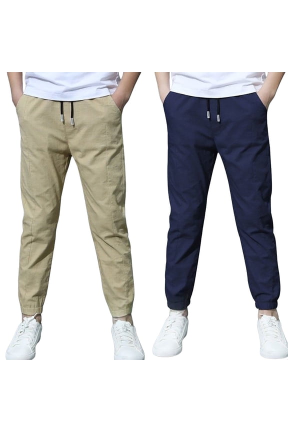 Boys 2 Piece Uniform Tapered Pants Straight Elastic Waist Performance Cropped Pants with Pockets Kids Dress Trousers