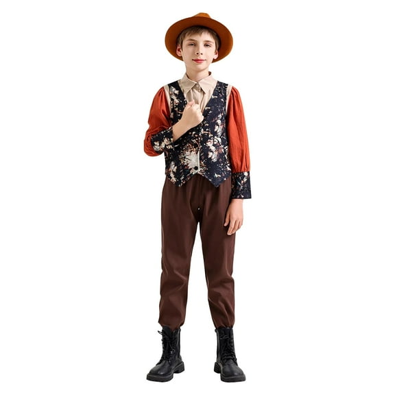 KAUOD Boys 4pc Tops Vest Pants Hat Sets 𝗢ktoberfest Western Retro Traditional Performance Outfits Kids Comfy Clothes