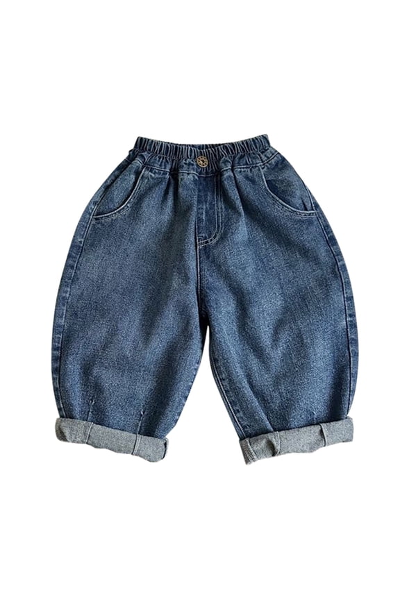 Boys Baggy Cargo Jeans Loose Parachute Denim Pants with Cuffed Hem Kids Versatile Harem Joggers Athletic Streetwear