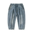 thumbnail image 1 of KAUOD Boys Baggy Stretchy Jeans Ankle Cuffs Wide Leg Tapered Denim Pants Elastic Waist Loose Trousers Straight Streetwear, 1 of 8
