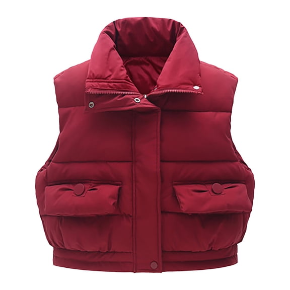 KAUOD Boys Cargo Puffer Vest Zip up Collar Winter Padded Sleeveless Jackets Kids Toddler Snap Button Pockets down Outwear