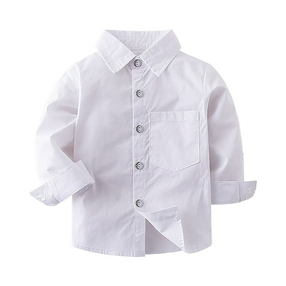 KAUOD Boys Button-Down Long Sleeve Shirts Cotton Soft Plain Collar Shirts for Kids Toddler Formal Fall Lightweight Tops