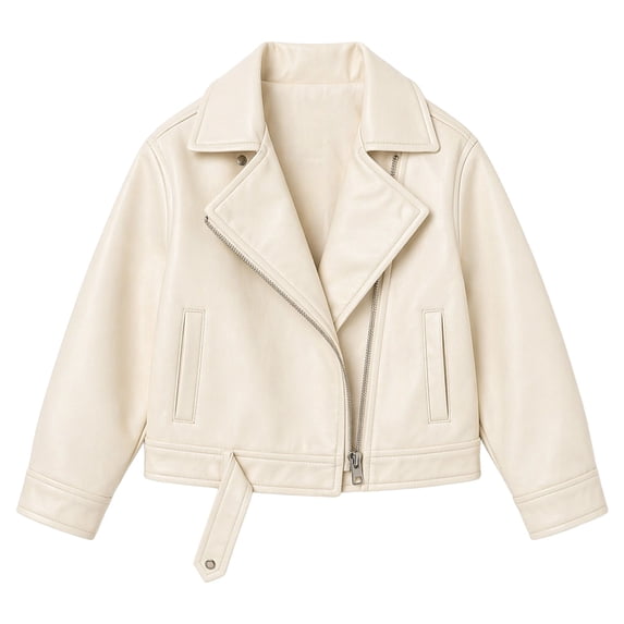 KAUOD Boys Faux Leather Jacket Kids Lapel Zip Up Motorcycle Coat Casual Cropped Long Sleeve PU Leather Moto Biker Jacket Pockets