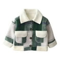 thumbnail image 1 of KAUOD Boys Fleece Lined Plaid Jackets Button Front Pockets Flannel Collar Coats Kids Toddler Long Sleeve Fuzzy Warm Outwear, 1 of 5