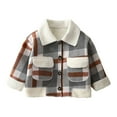 thumbnail image 1 of KAUOD Boys Fleece Lined Plaid Jackets Button Front Pockets Flannel Collar Coats Kids Toddler Long Sleeve Fuzzy Warm Outwear, 1 of 4