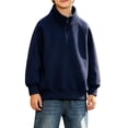 thumbnail image 1 of KAUOD Boys Fleece Quarter Zip Jacket Oversized Stand Collar Pullover Sweatshirts Kids Fall Solid Casual Long Sleeve Preppy Clothes, 1 of 6