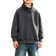 thumbnail image 1 of KAUOD Boys Fleece Quarter Zip Jacket Oversized Stand Collar Pullover Sweatshirts Kids Fall Solid Casual Long Sleeve Preppy Clothes, 1 of 6