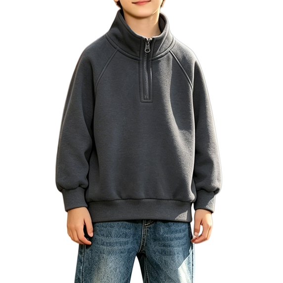 KAUOD Boys Fleece Quarter Zip Jacket Oversized Stand Collar Pullover Sweatshirts Kids Fall Solid Casual Long Sleeve Preppy Clothes