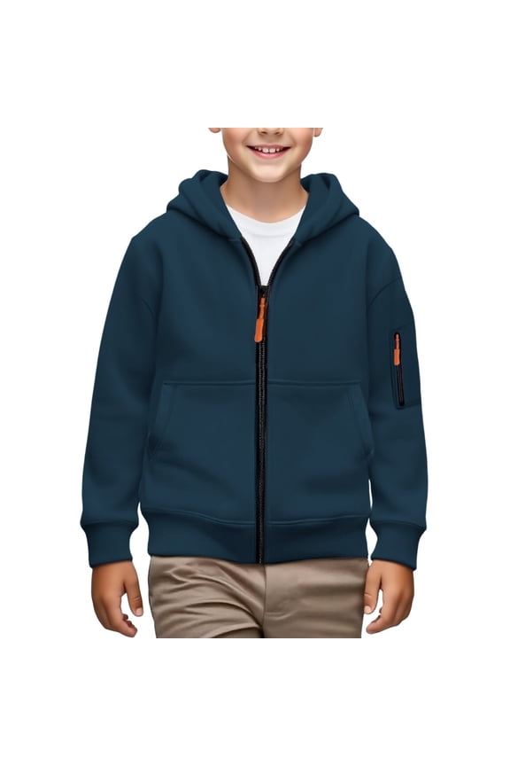 Boys Fleece Zip up Hoodies Winter Warm Ribbed Cuffs Hooded Jackets Youth Kids Long Sleeve Soft Outwear with Pockets