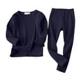 thumbnail image 1 of KAUOD Boys Girls 2 Piece Thermal Shirt Pants Set Plain Long Sleeve Crew Neck Cotton Sweater Joggers Pants Undershirts Clothes, 1 of 3