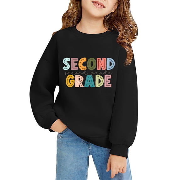 KAUOD Boys Girls 2nd Grade Pullover Sweatshirt Warm Fleece Lined Colorful Letter Graphic Crewneck Sweatshirt Back to School Clothes