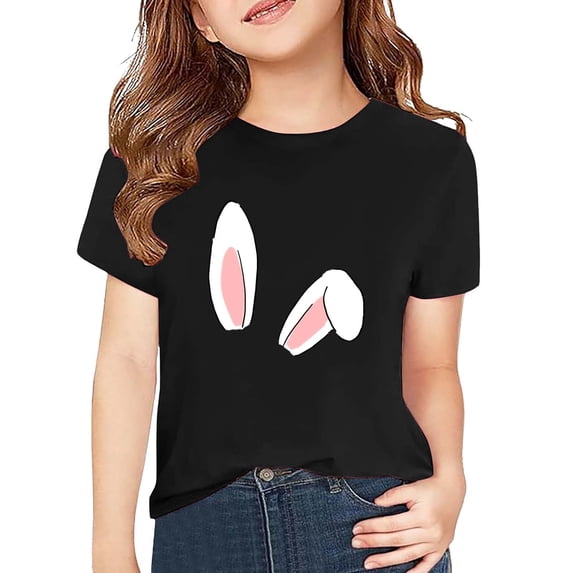 KAUOD Boys Girls Bunny Ear T-Shirt Soft Cotton Kids Toddler Short Sleeve Graphic Tee Summer Casual Crew Neck Top Cozy Shirts
