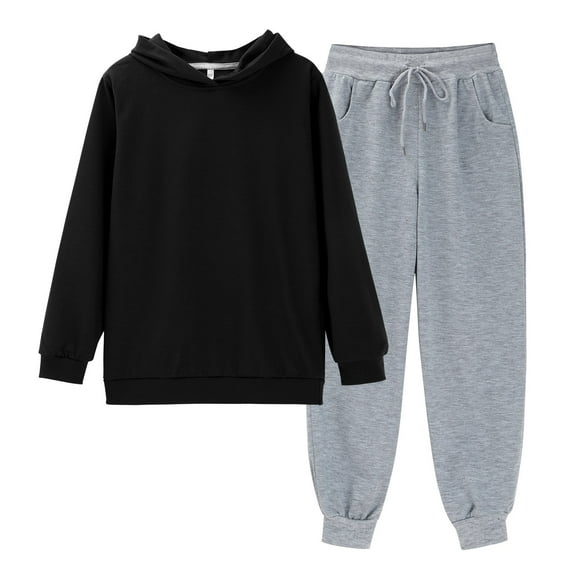 KAUOD Boys Girls Cotton Sweatpants Set Ribbed Cuffs Joggers Pants Outfits Teen Kids Plain Casual Pullover Hoodies Clothes