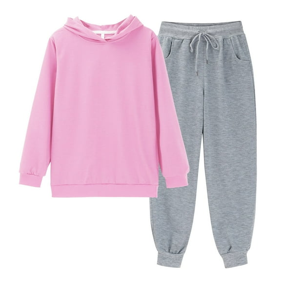 KAUOD Boys Girls Cotton Sweatpants Set Ribbed Cuffs Joggers Pants Outfits Teen Kids Plain Casual Pullover Hoodies Clothes