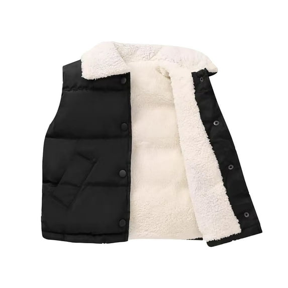 KAUOD Boys Girls Fleece-Lined Puffer Vest Snap Buttons Lightweight Warm Sleeveless down Jackets Kids Thick Quilted Outwear