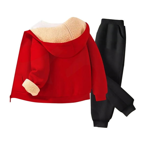 KAUOD Boys Girls Fleece-Lined Sweatpants Set 2 Piece Zip up Thick Hoodi𝐞s Joggers Pants Sweatsuits Kids Padded Tracksuits