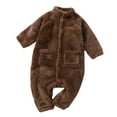 thumbnail image 1 of KAUOD Boys Girls Fleece Padded Jumpsuits Zip up Plush Fuzzy Warm Winter Bodysuit Outfits Toddler Plain Soft Romper Clothes, 1 of 4