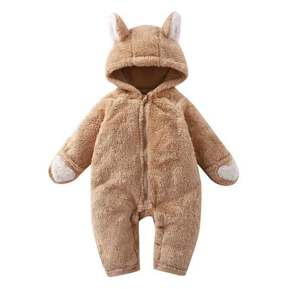 KAUOD Boys Girls Front Zipper Fleece Jumpsuits Cute Fuzzy Padded Hooded Snowsuit Bodysuit Toddler Plush Soft Warm Romper