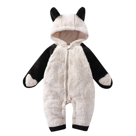 KAUOD Boys Girls Front Zipper Fleece Jumpsuits Cute Fuzzy Padded Hooded Snowsuit Bodysuit Toddler Plush Soft Warm Romper