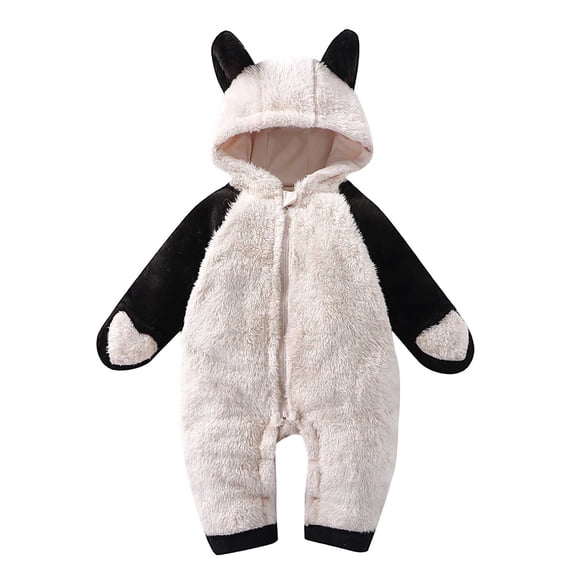 KAUOD Boys Girls Front Zipper Fleece Jumpsuits Cute Fuzzy Padded Hooded Snowsuit Bodysuit Toddler Plush Soft Warm Romper