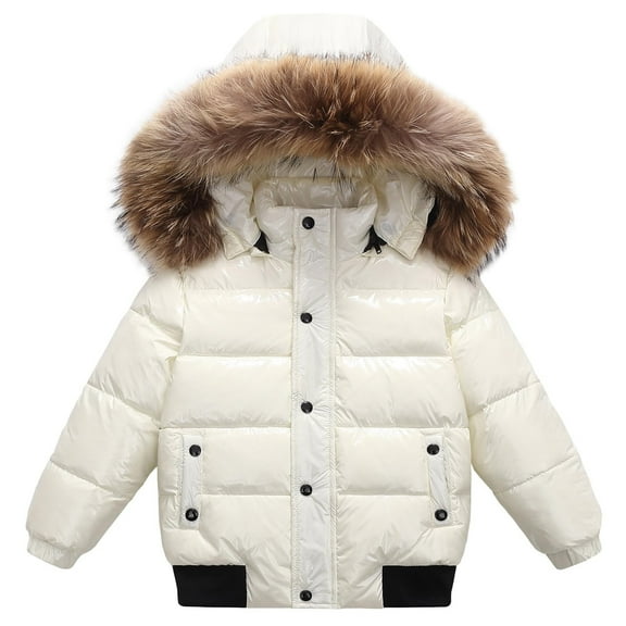 KAUOD Boys Girls Fuzzy Hooded Puffer Coats Snap Buttons Winter Outwear Windproof Down Jackets Kids Toddler Warm Clothes