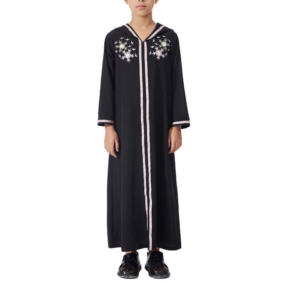 KAUOD Boys Girls Muslim Hooded Thobe Flower Embroidery 𝐈slamic Kids Prayer Dress Toddler Cute Soft Abaya Traditional Clothes