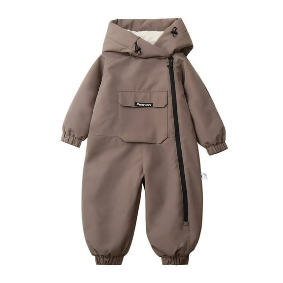 KAUOD Boys Girls One Piece Snowsuits Fleece-Lined Hooded Insulated Ski Jumpsuits Front Pockets Side Zipper Snowboard Suits