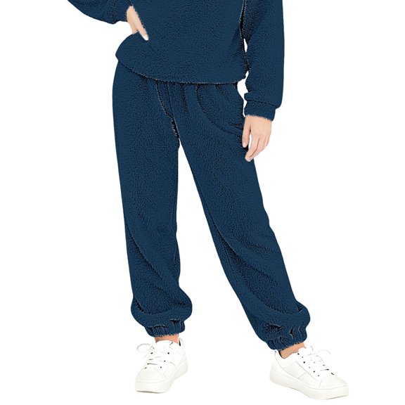 KAUOD Boys Girls Plush Joggers Pants Straight Soft Fuzzy Elastic Waist Sweatpants Kids Toddler Fleece Warm Plain Trousers