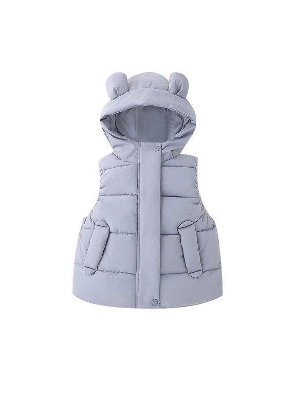 Boys Girls Puffer Vest Zip up Sleeveless Hooded down Jackets Kids Plain Warm Outdoor Windproof Outwear with Pockets