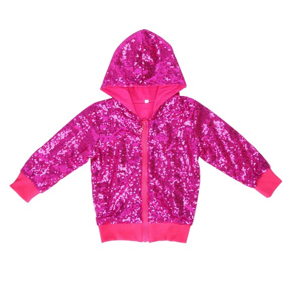 KAUOD Boys Girls Sequins Hooded Jackets Zip up Long Sleeve Sparkle Coats Kids Ribbed Cuffs Lightweight Jackets with Pockets
