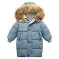 thumbnail image 1 of KAUOD Boys Girls Snap Buttons Zipper down Jackets Adjusted Fuzzy Hooded Puffer Coats with Pockets Kids Outdoor Windproof Outwear, 1 of 4