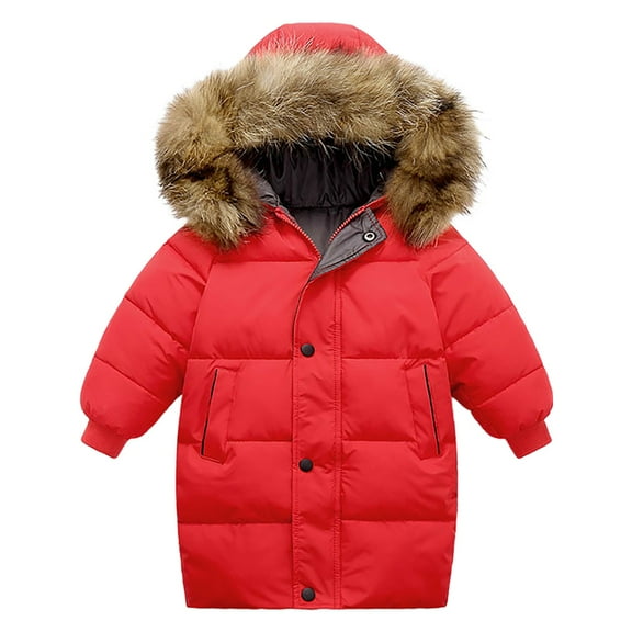 KAUOD Boys Girls Snap Buttons Zipper down Jackets Adjusted Fuzzy Hooded Puffer Coats with Pockets Kids Outdoor Windproof Outwear
