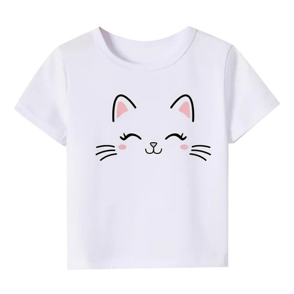 KAUOD Boys Girls Toddler Cat Graphic T-Shirt Cotton Short Sleeve Tee Kids Baby Summer Casual Crewneck Top Breathable Shirt