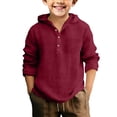 thumbnail image 1 of KAUOD Boys Linen Shirt Hoodie Half Button Henley Long Sleeve Dress Shirts Teens Summer Casual Beach T Shirts Lightweight Hooded Tee, 1 of 4