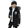 thumbnail image 1 of KAUOD Boys Long Puffer Parka Coats Padded Leather Waterproof down Jackets Kids Faux-F𝐮r Hood Quilted Ski Outwear with Pockets, 1 of 5