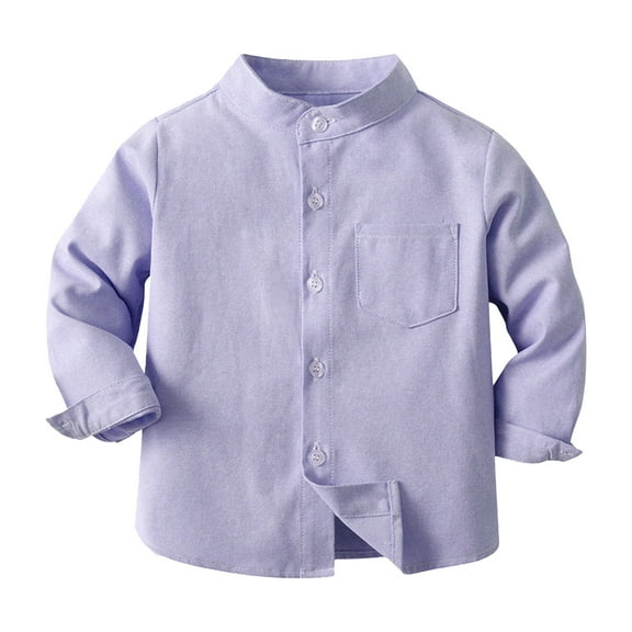 KAUOD Boys Long Sleeve Shirt Classic Slim Fit Solid Stretch Shirt Kids Casual Button Down Shirts with Chest Pocket Spring Outfits