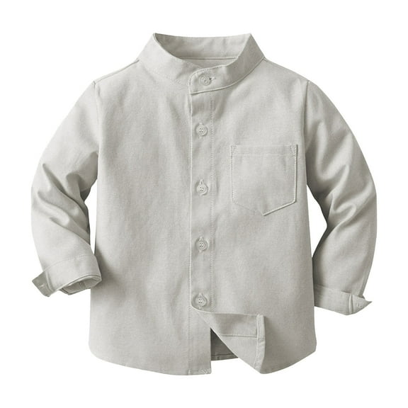 KAUOD Boys Long Sleeve Shirt Classic Slim Fit Solid Stretch Shirt Kids Casual Button Down Shirts with Chest Pocket Spring Outfits