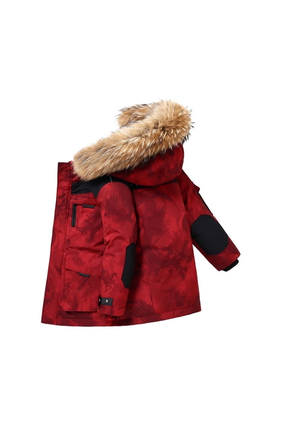 Boys Puffer Parka Coats Faux-F𝐮r Hood Winter Insulated down Jackets Kids Thick Warm Outdoor Hiking Puffer Outwear