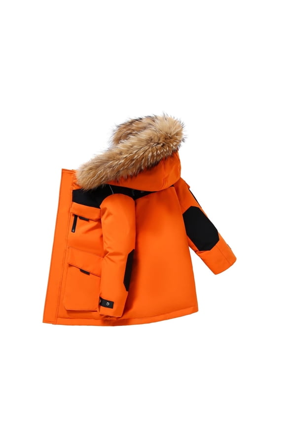 Boys Puffer Parka Coats Faux-F𝐮r Hood Winter Insulated down Jackets Kids Thick Warm Outdoor Hiking Puffer Outwear