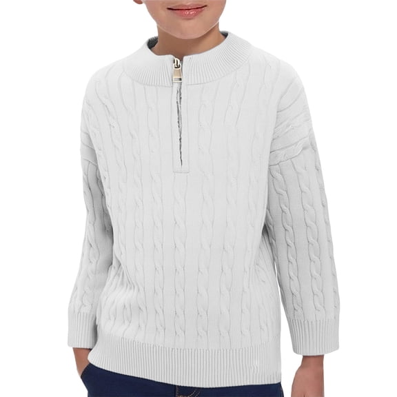 KAUOD Boys Ribbed Sweater Cropped Zipper Long Sleeve Knit Pullover Sweater Kids Plain Soft Warm High Collar Tops Clothes