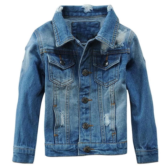 KAUOD Boys Ripped Jeans Jackets Button Open Front Collar Fashion Denim Coats Kids Summer Casual Pockets Jackets Tops Clothes