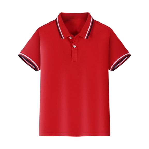 KAUOD Boys School 𝗨niform Polo Shirts Short Sleeve Striped Lapel Collar Tops Summer Preppy Trendy Casual Pullover Shirt