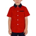 thumbnail image 1 of KAUOD Boys Short Sleeve Dress Shirts Color Block Button Down Suit Blouse Summer Trendy Casual Cute Polo Shirt, 1 of 5